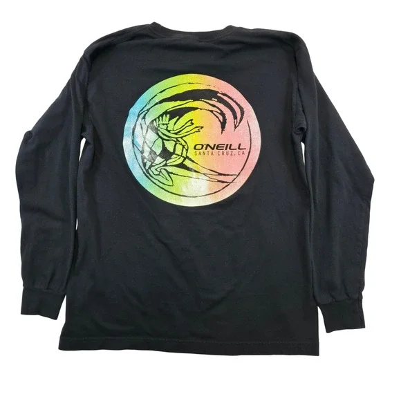 O'Neill Mens Medium Black Long Sleeve Surf Co Santa Cruz Graphic Rainbow Logo - Picture 6 of 10